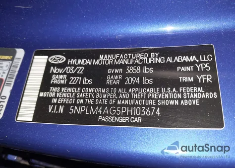 2023 Hyundai Elantra Sel z USA, uszkodzony, nr VIN 5NPLM4AG5PH103674